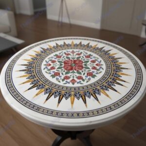 Handmade Epoxy Round Table Top – Luxury Floral Marble Inlay Design Coffee / Side Table