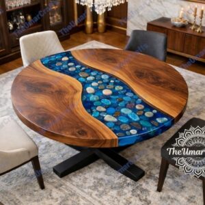 epoxy round pebble table