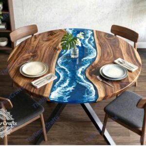 blue resin round dining table