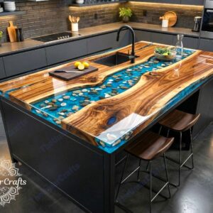 pebble epoxy river kitchen counter top